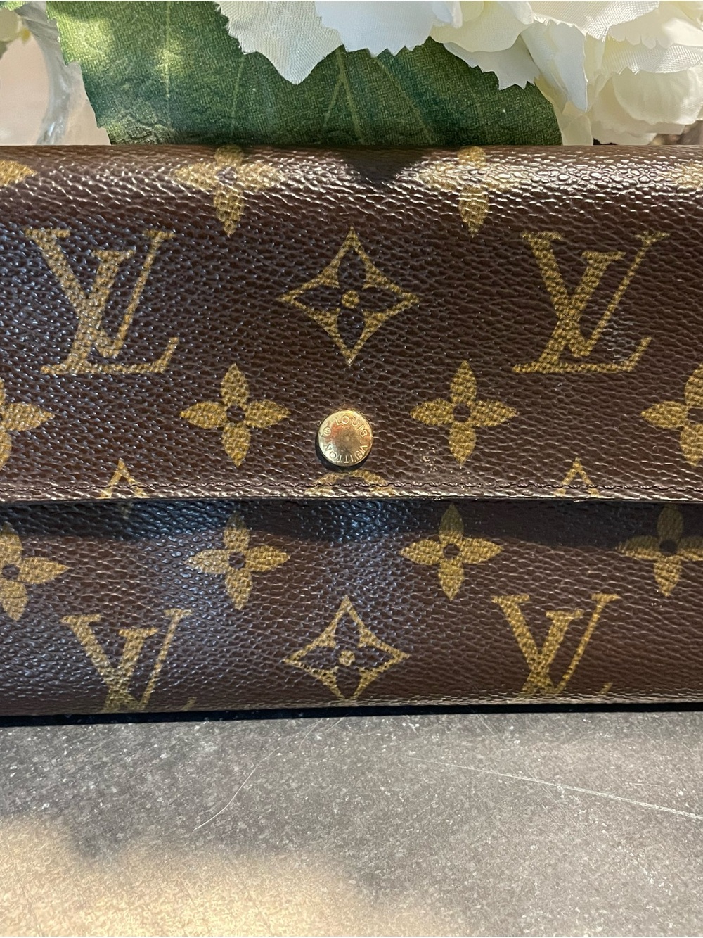 Louis Vuitton Sarah Monogram Canvas Brown and Gold Snap Wallet